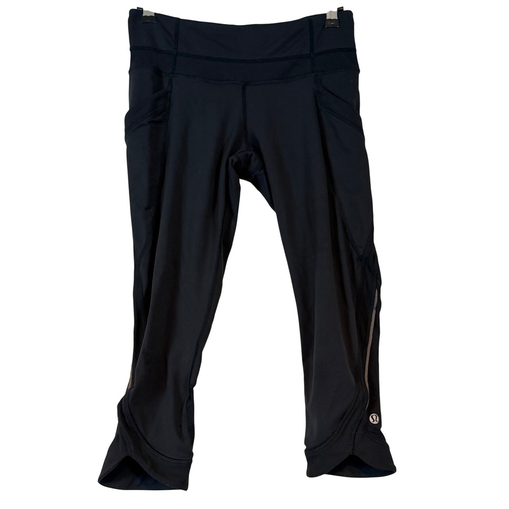 Lululemon Run Inspire Crop II Black Mesh Pocket Athletic Leggings Womens Size 6
